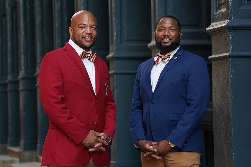 ewgkappa31- Brothers of Kappa Alpha Psi, Will Mega, 46, left, chapter historian Abington ambler pa alumni chapter, and
Stanley Griggs II, right, chapter web master and IT coachair, at 8th and Filbert Streets in Philadelphia, July 30, 2019.